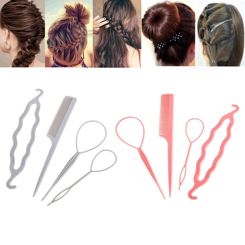 4 Stuks Haarschijf Trekken Haarspelden Clips Kam Voor Meisjes Haar Styling Tools Kit Lui Trekken Pin Haar Vlecht Apparaat Hairdressing Acc