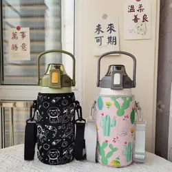 1Pc Universal Water Bottle Cover Bag Pouch With Strap Neoprene Water Pouch Holder Shoulder Strap Black
