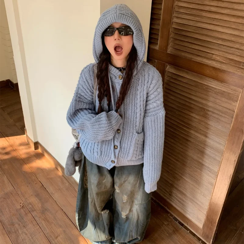

Винтажный витой свитер, пальто, женский осенне-зимний простой однотонный свободный вязаный кардиган, корейский повседневный топ с длинными рукавами Y2k