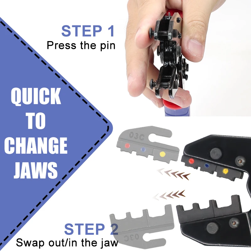 8 In 1 Crimping Tools Sets YFX Quick Replace Jaw for Heat Shrink, Non-Insulated, Open Barrel, Non-Insulated Ferrules Pliers