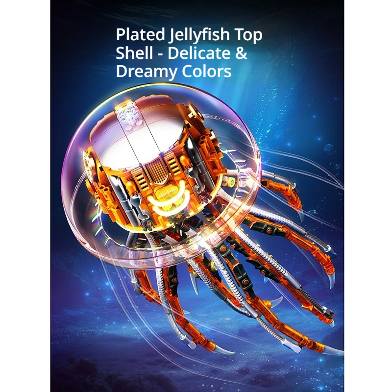 

Senbao Mechanical Jellyfish Transformable Building Blocks Light-up Convertible Model Tap-to-Light Toy Collectible Ornament Gift