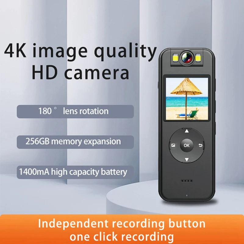 4K Mini Wifi Camera Set Met Ips Scherm, Draagbare Pocket Bodycam Camcorder Met 64G Menmry Kaart