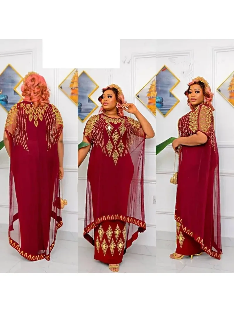 

African Wedding Party Dresses for Women 2025 Evening Robe African Women Long Sleeve O-neck Africa Clothing Elegant Maxi Dress