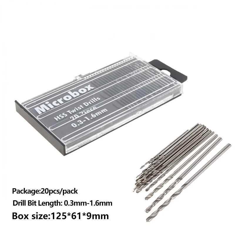 20pcs/set 0.3mm-1.6mm Mini High Speed Steel Twist Drill Bit Set Micro HSS drill bit set with Case