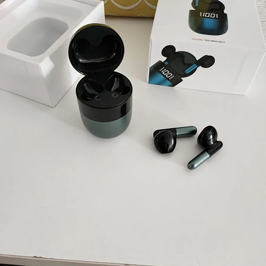 Bezprzewodowe słuchawki Bluetooth Sportowe słuchawki douszne z zestawem głośnomówiącym i cyfrowym wyświetlaczem zasilania Etui ładujące Czarny