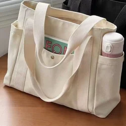 Bolso de mano de lona de gran capacidad para mujer, bolsa de mano de letras sólidas, versátil para trabajo de viaje, clase de estudiante, bolsa de compras