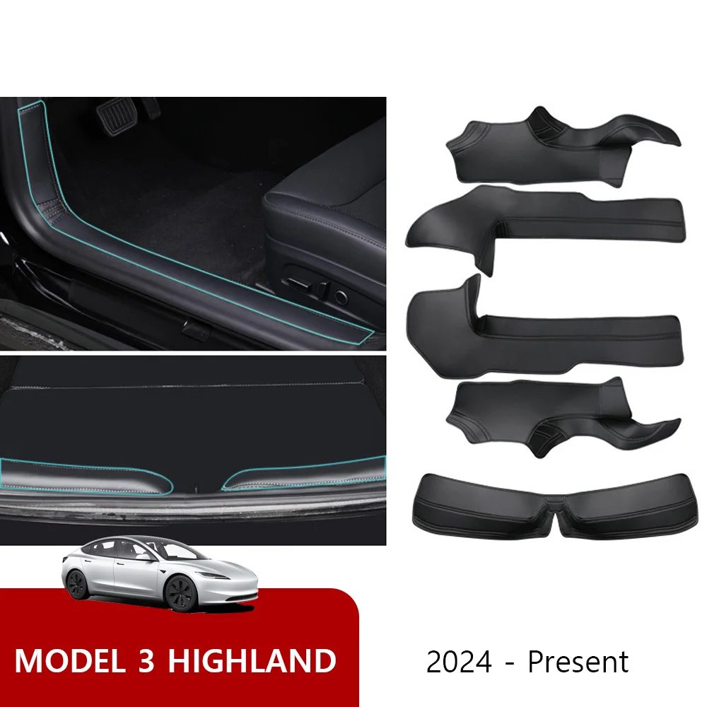 [ 2024 ] For Tesla New Model 3 Highland Front Rear Door Sill Pad Door Welcome Pedal Threshold Strip  Leather Accessories