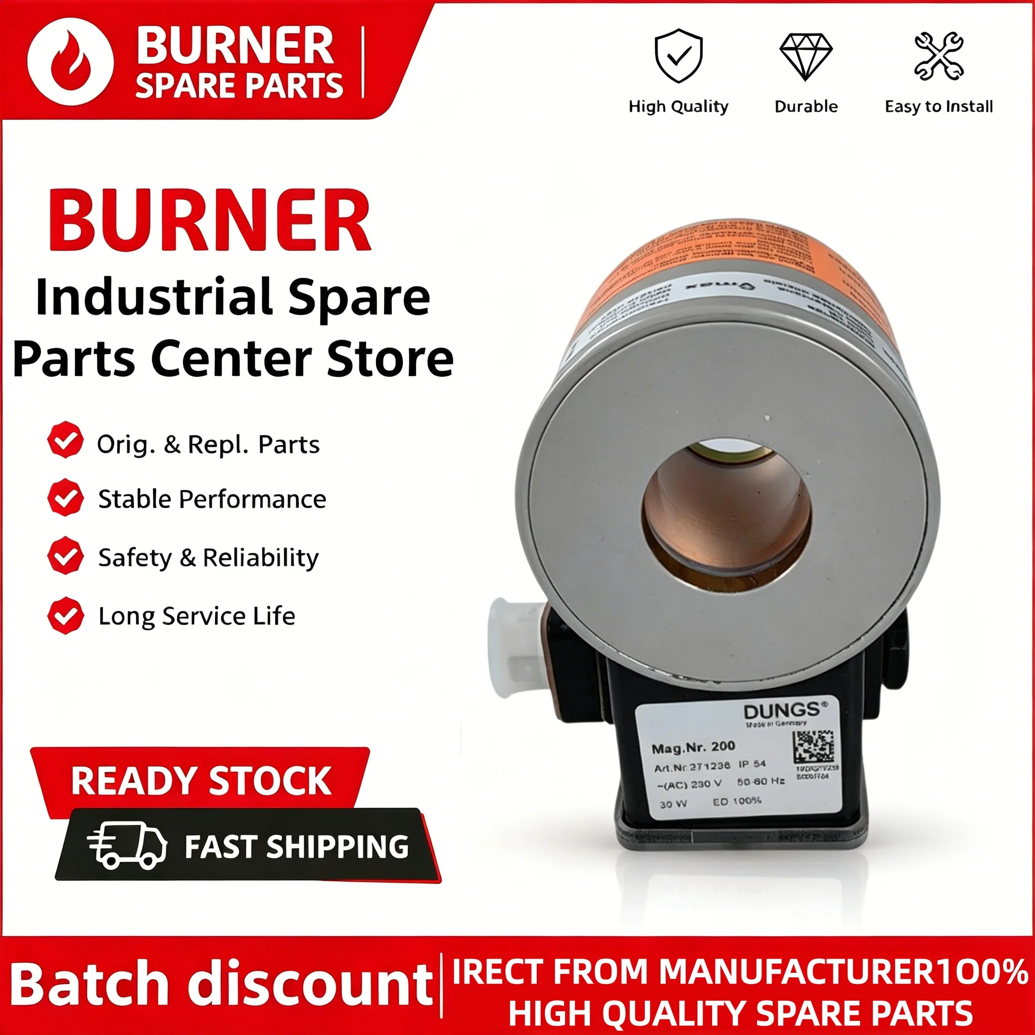 Germany Gas Valve Solenoid Coil mag nr100 mag nr200 mag nr280 mag nr300 Matching OEM Parts Natural LPG Gas Boiler Pipeline Burne