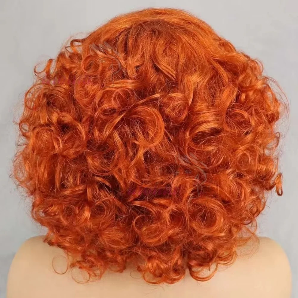 99J Burgunder Fumi Lockige Bob-Perücke, Federnde Pixie-Cut-Perücke mit Highlights, Vollmaschinell Gefertigte Eierlocken, Lockige Echthaar-Perücken für Frauen mit Pony – Detail 8