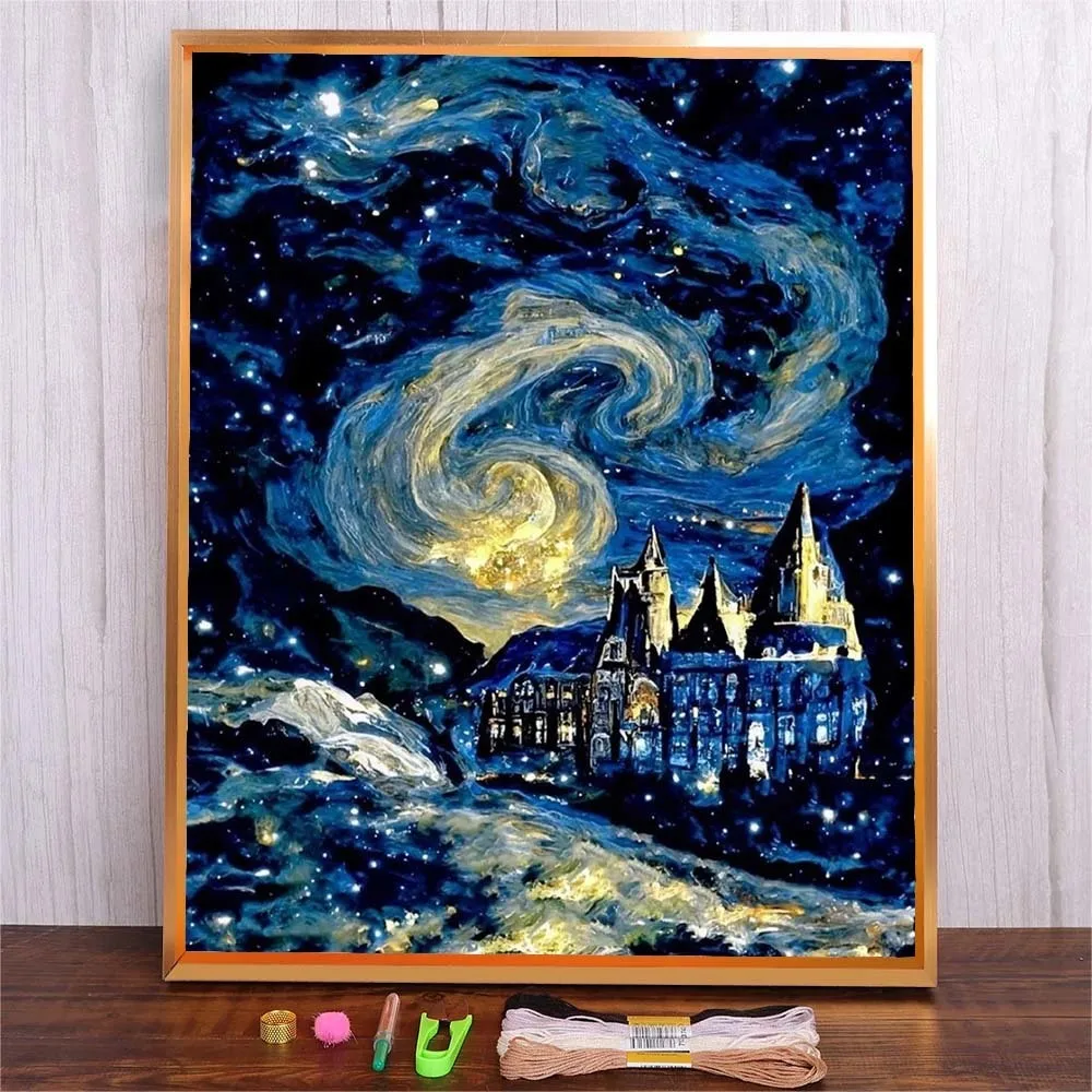 

Abstract Starry Sky Cross Stitch Embroidery DIY Full Printed Canvas Cotton Thread Kits Needlework Set Home Decor Needles Crafts