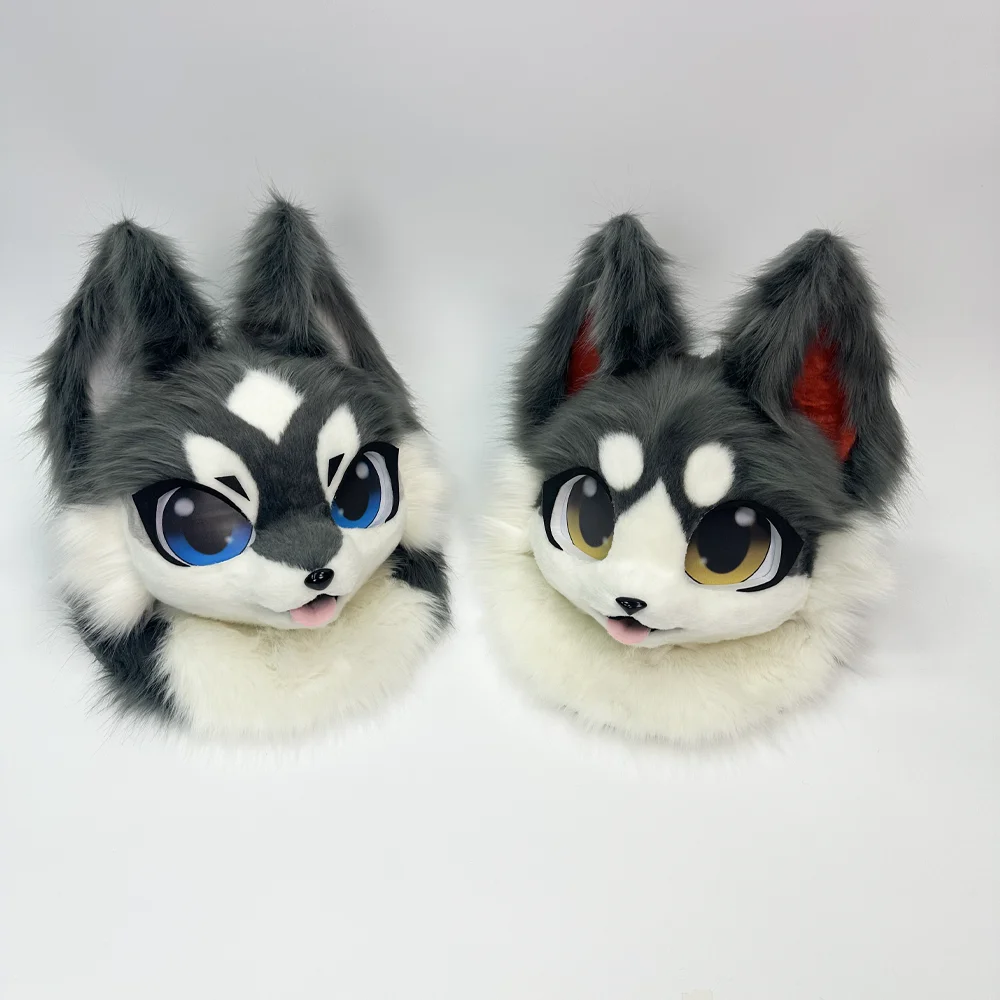 Fursuits رئيس الحيوان رئيس القط فروي رئيس لطيف الكلب رئيس هالوين لعب الأدوار زي تأثيري أقنعة المعرض الهزلي
