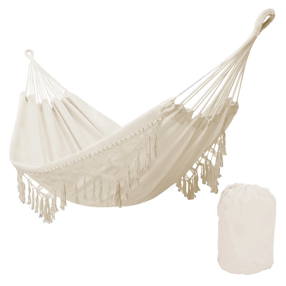 Nordic Bohemian Tassel White Color Hammock Single-person Portable Camping Hanging Bed Adult Comfort Outdoor and Indoor Hammock