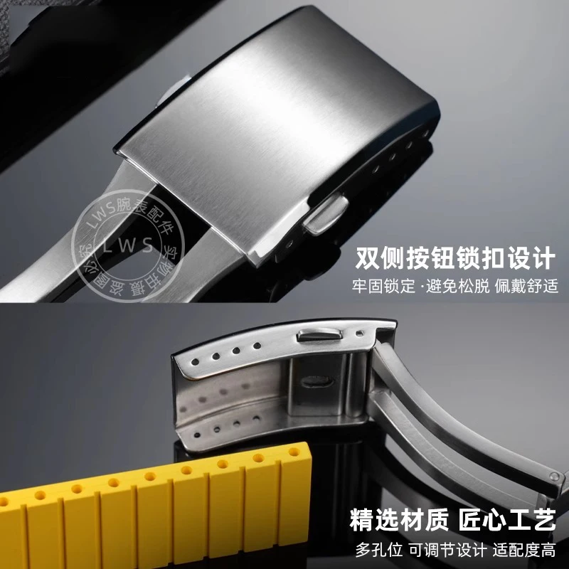 シルバーブラック時計バックルブライトリング時計アクセサリー付きバックルステンレス鋼折りたたみバックルダブルバックル 16/18/20 ミリメートル