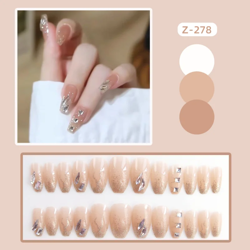 24p Nail Art sztuczne paznokcie Ice glitter diamentowe sztuczne paznokcie kawałek gorące ubranie dla dziewczyn paznokci łatka poprawiająca baleriny naciśnij na paznokcie zestaw