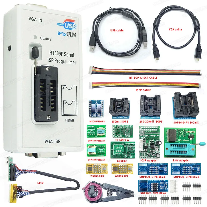 100% New RT809F Serial ISP Programmer with 16 Adapter Kits