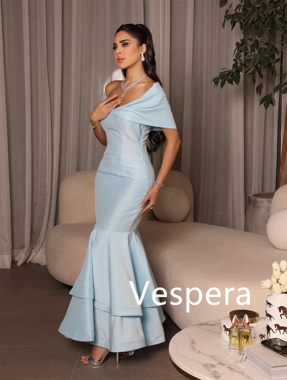 

Модные синие атласные вечерние платья русалки по индивидуальному заказу, роскошные платья для выпускного вечера с открытыми плечами, темпераментные платья знаменитостей