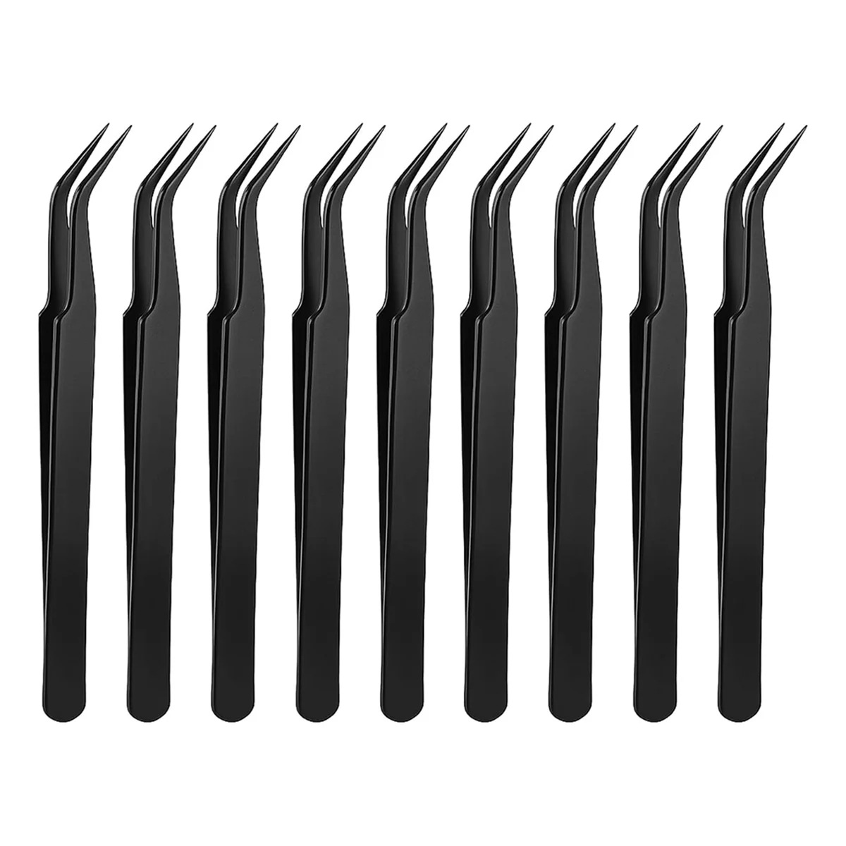 2025+ 9-Piece Craft Tweezers Set, Stainless Steel, Curved Tips for Jewelry, Eyelash Extensions
