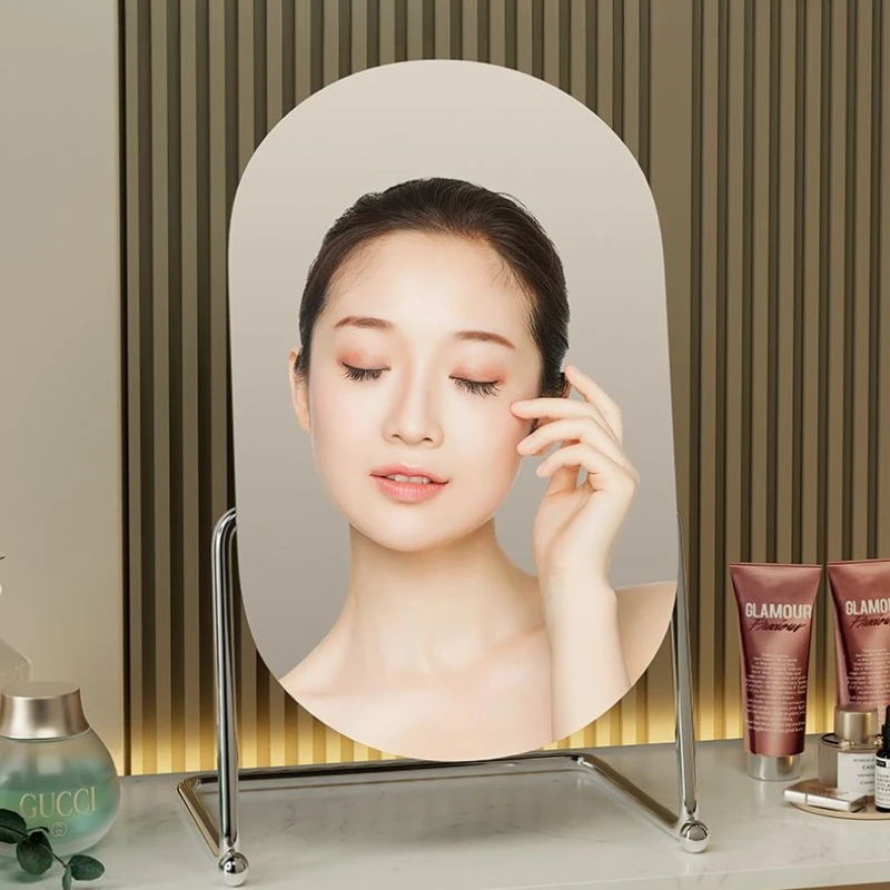 Modern Minimalist Luxury Metal Iron Desk Oval Makeup Mirror Korean Oval High-definition Decorative Mirrors Makeup Selfie Tools