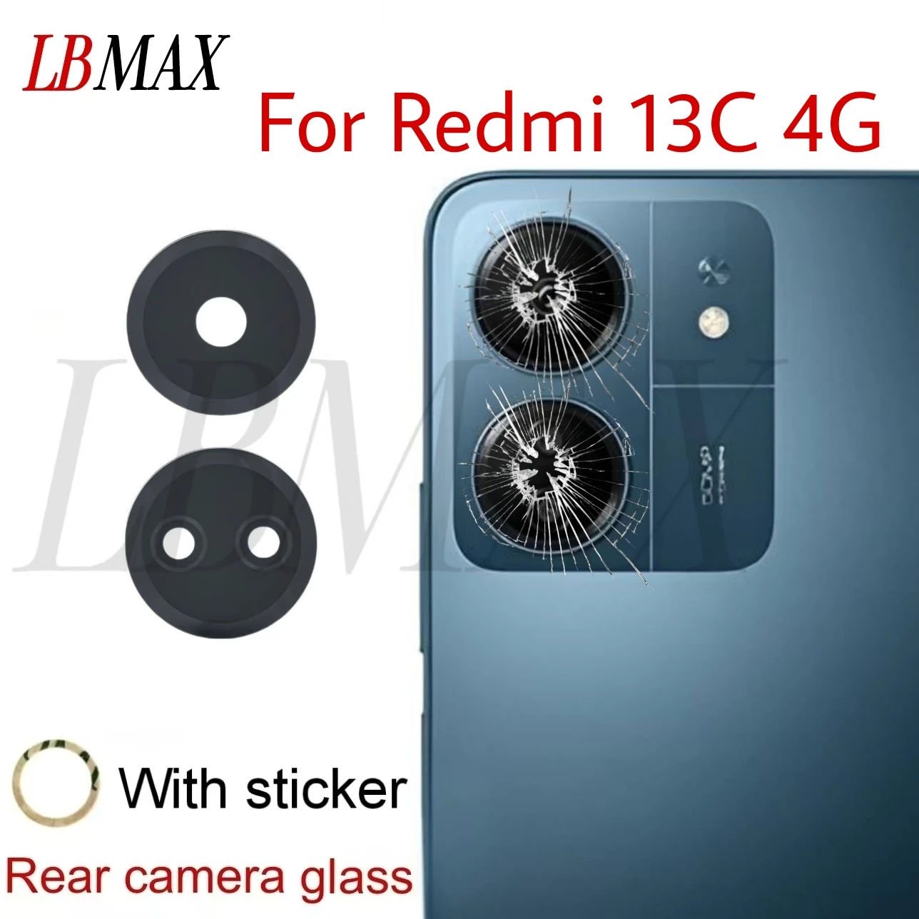 

1-10set Back Camera Glass For Xiaomi Redmi 13C 4G Rear camera Lens Cover replacement With Glue Sticker Adhesive Repair Parts
