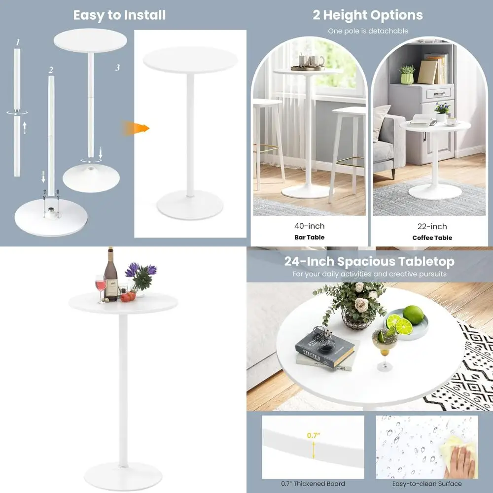 

Регулируемый по высоте барный стол 2-в-1, 40/22, со съемной стойкой, металлическое основание, круглый стол для дома, вечеринок, обедов, кухни, ресторана