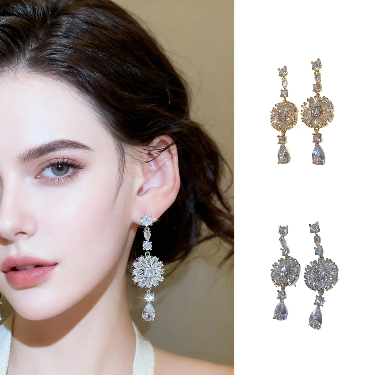 

Zircon Round Teardrop Tassel Stud Earrings Courtly Elegance, Sophisticated and Exquisite Niche-Style Earrings with Luxurious