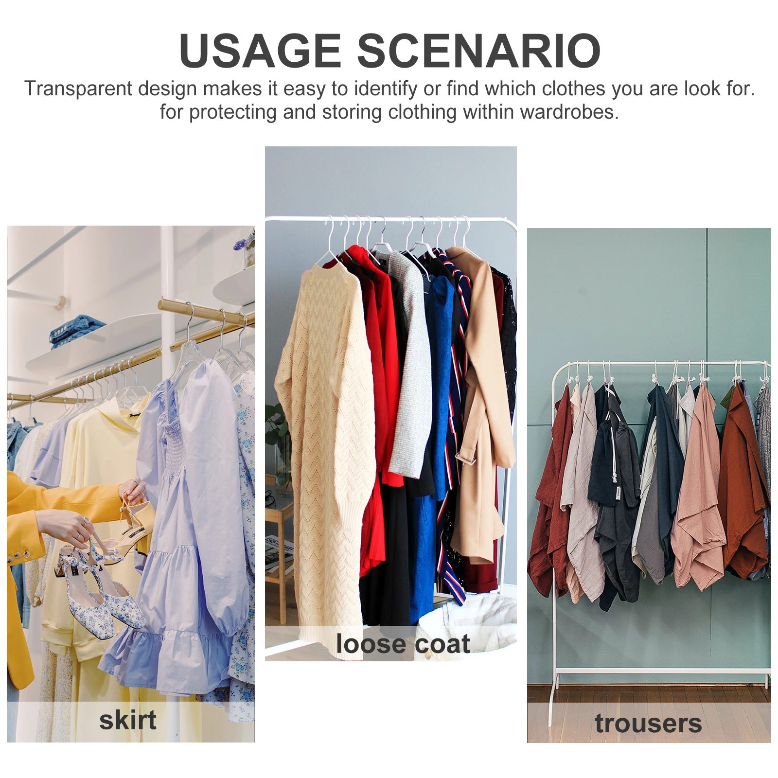 

30pcs Garment Dust Cover Transparent Clothes Storage Bag Hanger Hook Suit Cover for Dresses Coats Suits Skirts Trousers