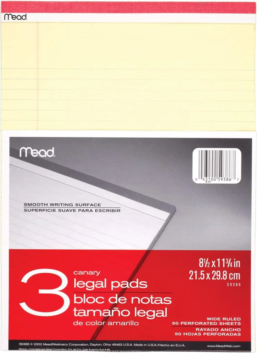

Wide Ruled Legal Pads, 8.5x11.75 Inches, 50 Sheets Each, 3-Pack, Canary Yellow