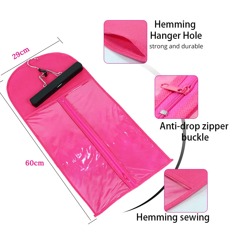 Hair Bag With Hanger Customize Logo Name Black Pink Packaging Bags For Wigs Dust Proof Wig Case Pouch Hair Salon Organizer