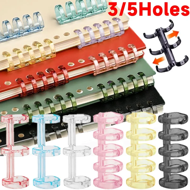 3-1Pcs 3/5Holes Loose Leaf Binders Book Rings Translucent Binding Spines Combs Snap Split for DIY Diary Notebook School Supply