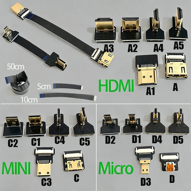 1PCS Ribbon Flat FPV HDMI-compatible-Cable Micro HD To Mini HDMI-compatible 90 Degree Adapter 5cm-50cm   Plug Connector