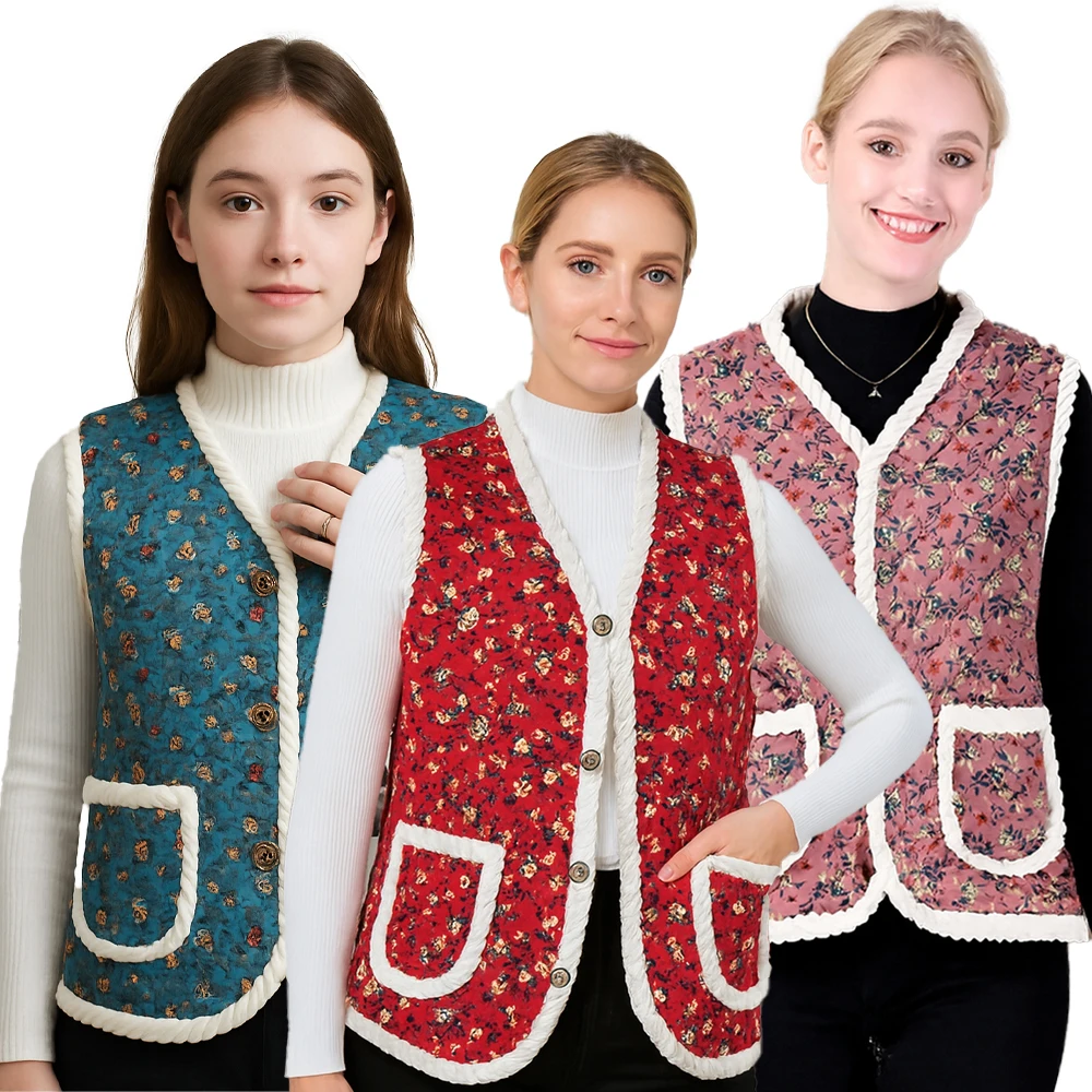 سترة صوفية، عطلة الريف، نمط الأزهار، سترة الجدة، سترة الشتاء المبطنة، سترة الفراء