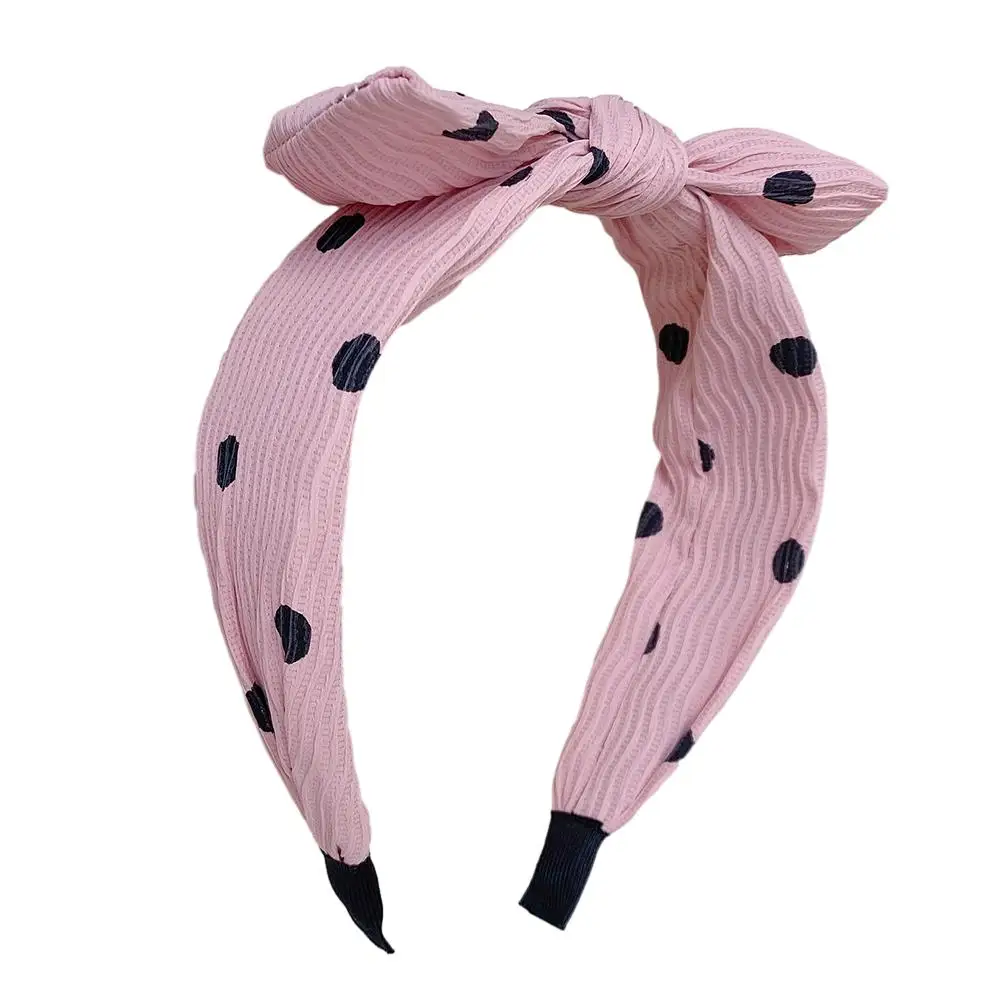 New pleated polka dot rabbit ear hair band for women, simple and fashionable square bow, wide edge headband, versatile hair clip