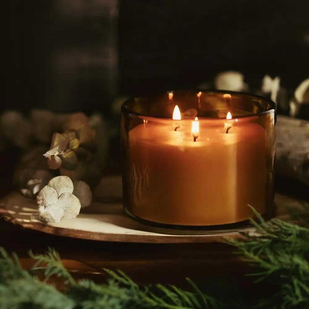 شمع شمع العسل النقي 3 فتحات، زجاج كهرماني، غير معطر، خالي من الصويا، حرق طويل، مصنوع أمريكيًا، 22 أونصة #2