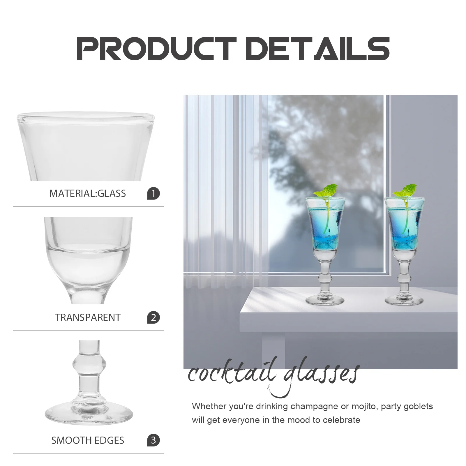 

6Pcs Cocktail Goblets Clear Small Port Wine Glasses for Home Bar Party Wine Glasses Cocktail Goblets Liquor Drinking Cups