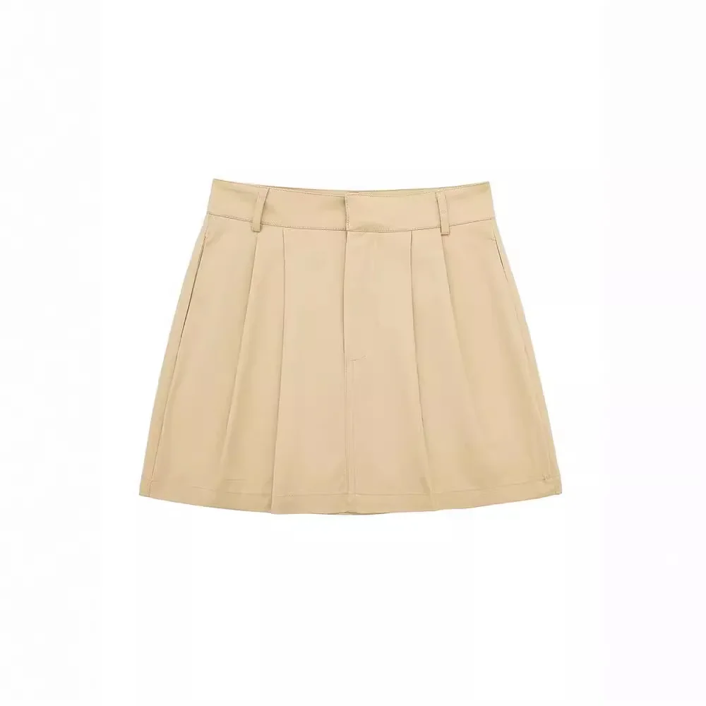 

Women Fashion Side Pockets Front Darts Bermuda Shorts Vintage High Waist Zipper Fly Female Short Pants