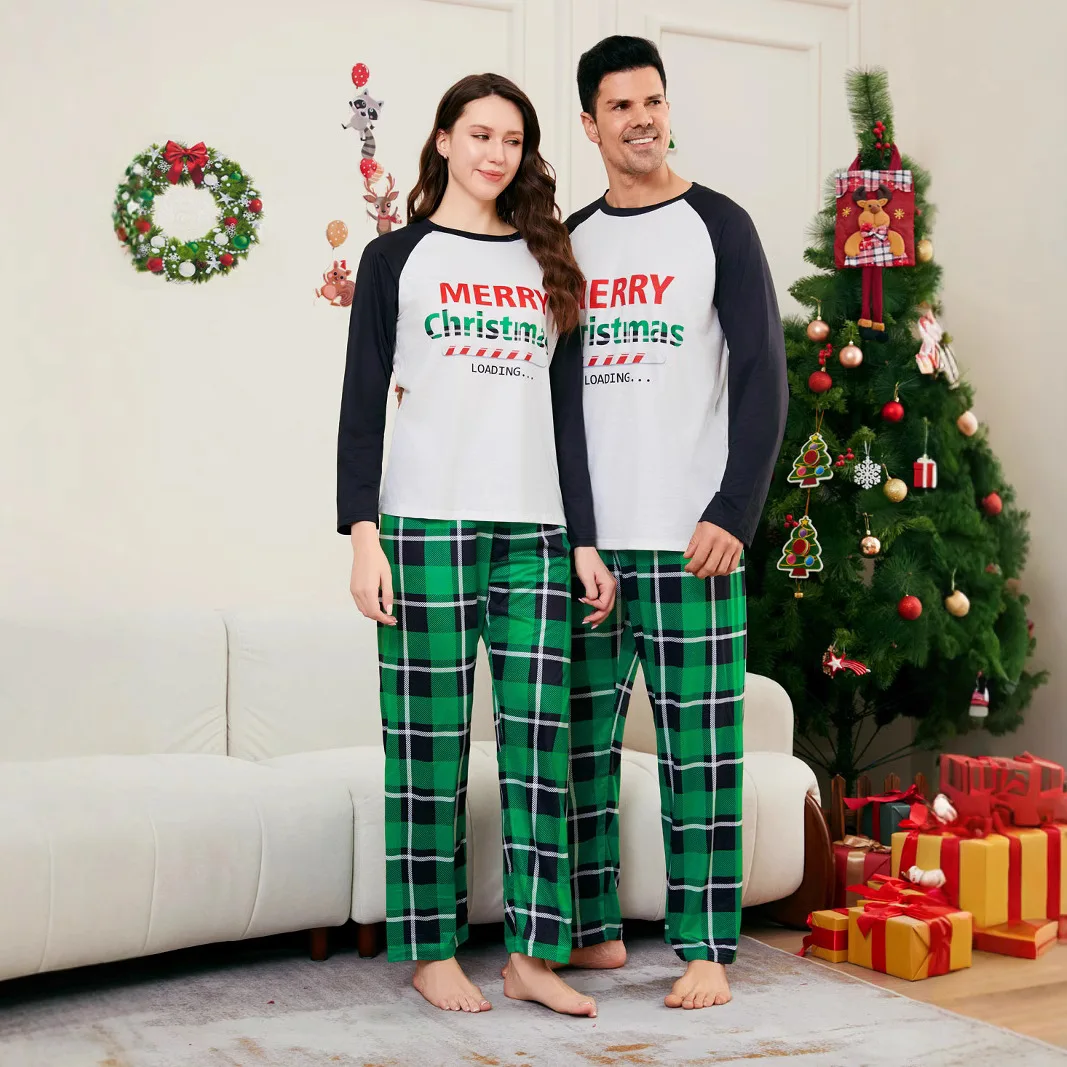 Christmas Family Matching Pajamas Set Letters Print Parent-child Outfits Top+Stripe Pants Xmas Sleepwear Baby Jumpsuit