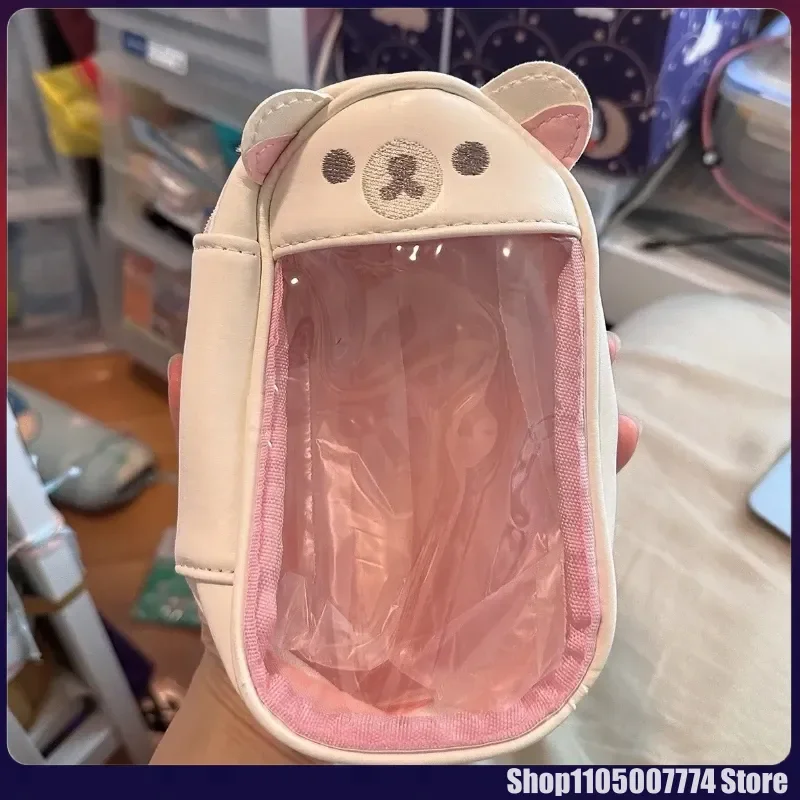 Kawaii Rilakkuma Bear 자매 펜던트 보관 가방 어린이 투명 Pu 동전 지갑 키 가방 카드 Id 홀더 작은 지갑 선물