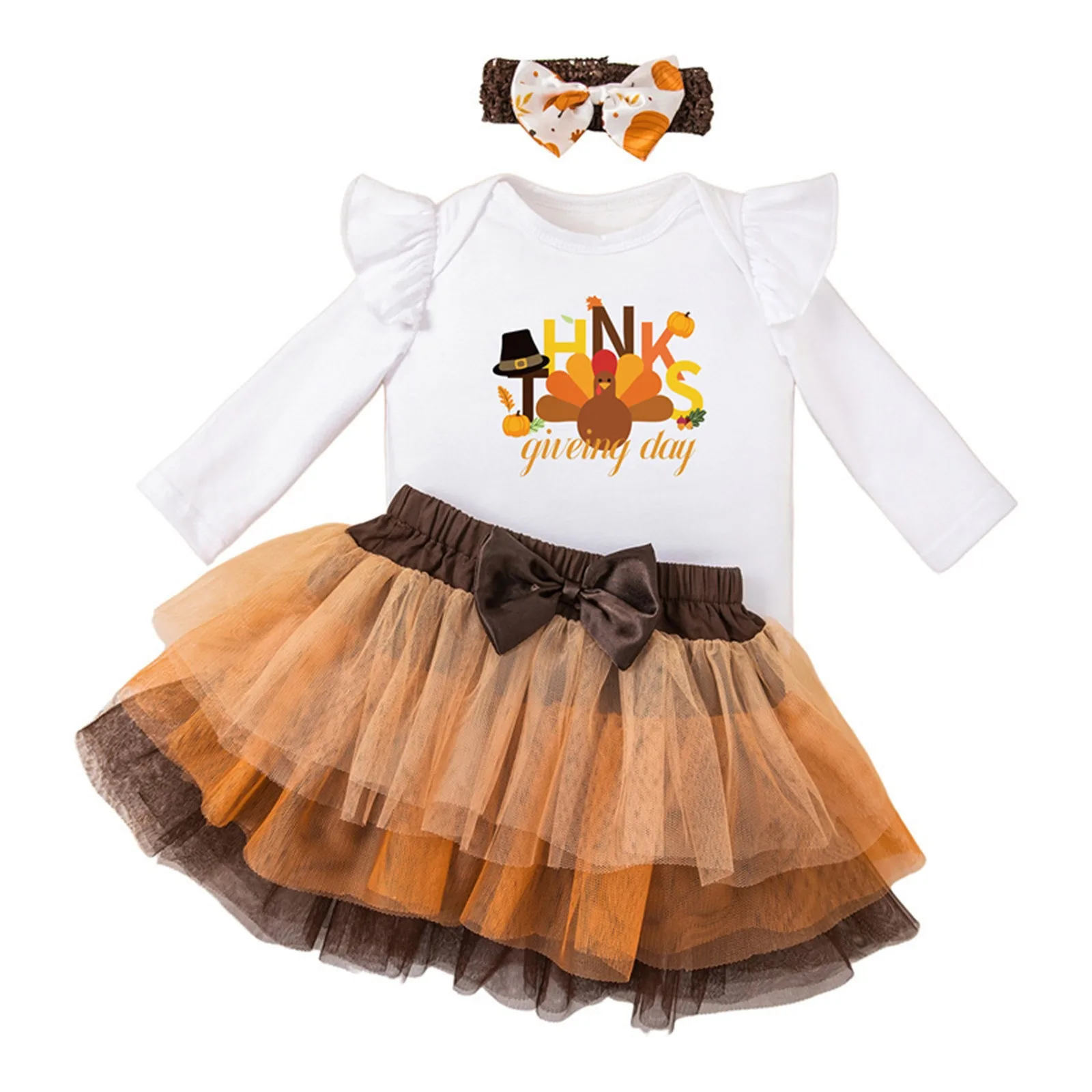 9 12 18 24Months Newborn Infant Baby Girls Clothes Sets Thanksgiving Outfit Bodysuit+Tutu Skirt+Headband Set Baby Girl Clothes