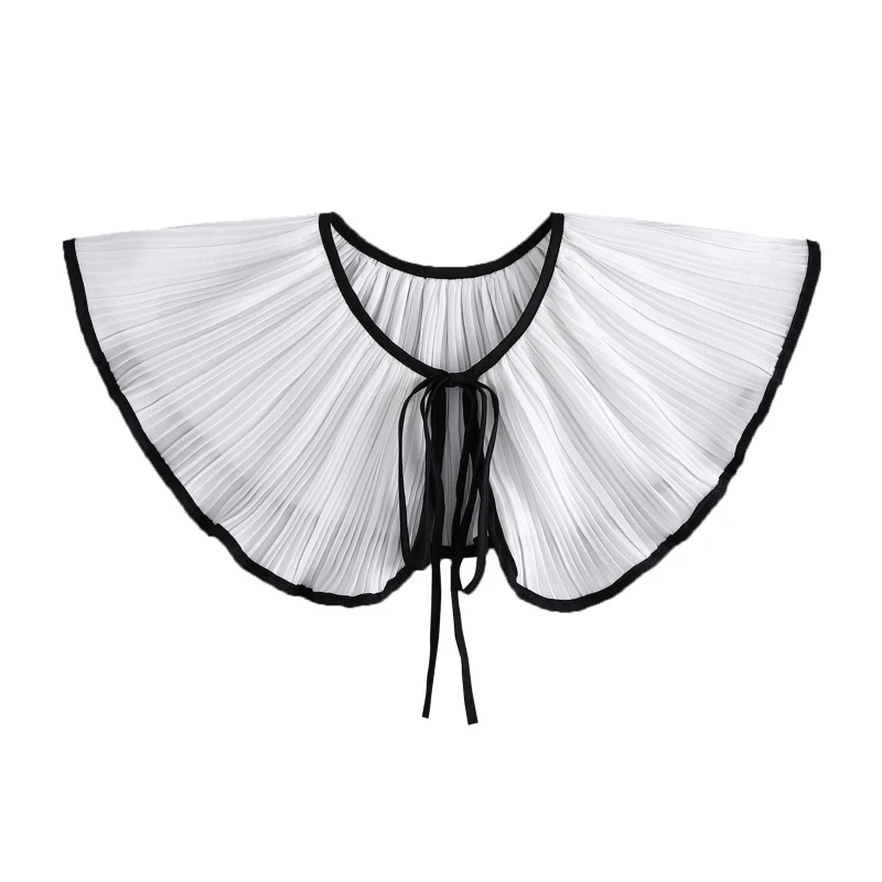 

Women Detachable False Collar Organ Pleated Black Trim White Shawl Wrap Preppy Elegant Lace-Up Capelet Drop Shipping