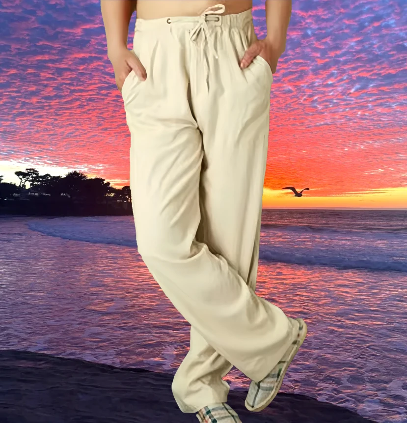 

Men's Resort Essential Breathable Cotton-Linen Linen-Blend Lounge Trousers Relaxed Summer Drawstring Pants Solid Hues S-5XL