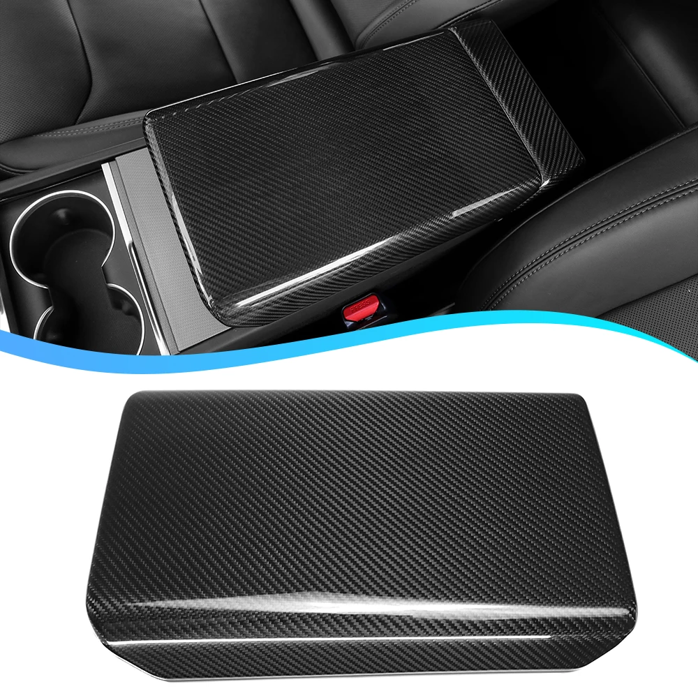

For Tesla Model 3 Highland 2023+ Interior Armrest Storage Box Cover Trim Real Dry Carbon Fiber Accessories