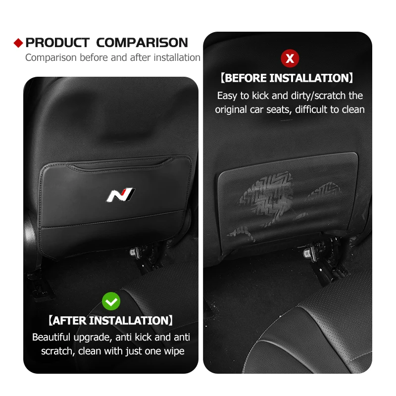 Leather Car Anti-dirty Seat Back Protective Mat Anti Kick Pad For Hyundai N LINE i30 i20 Sonata Accent Tucson Elantra Azera view 4