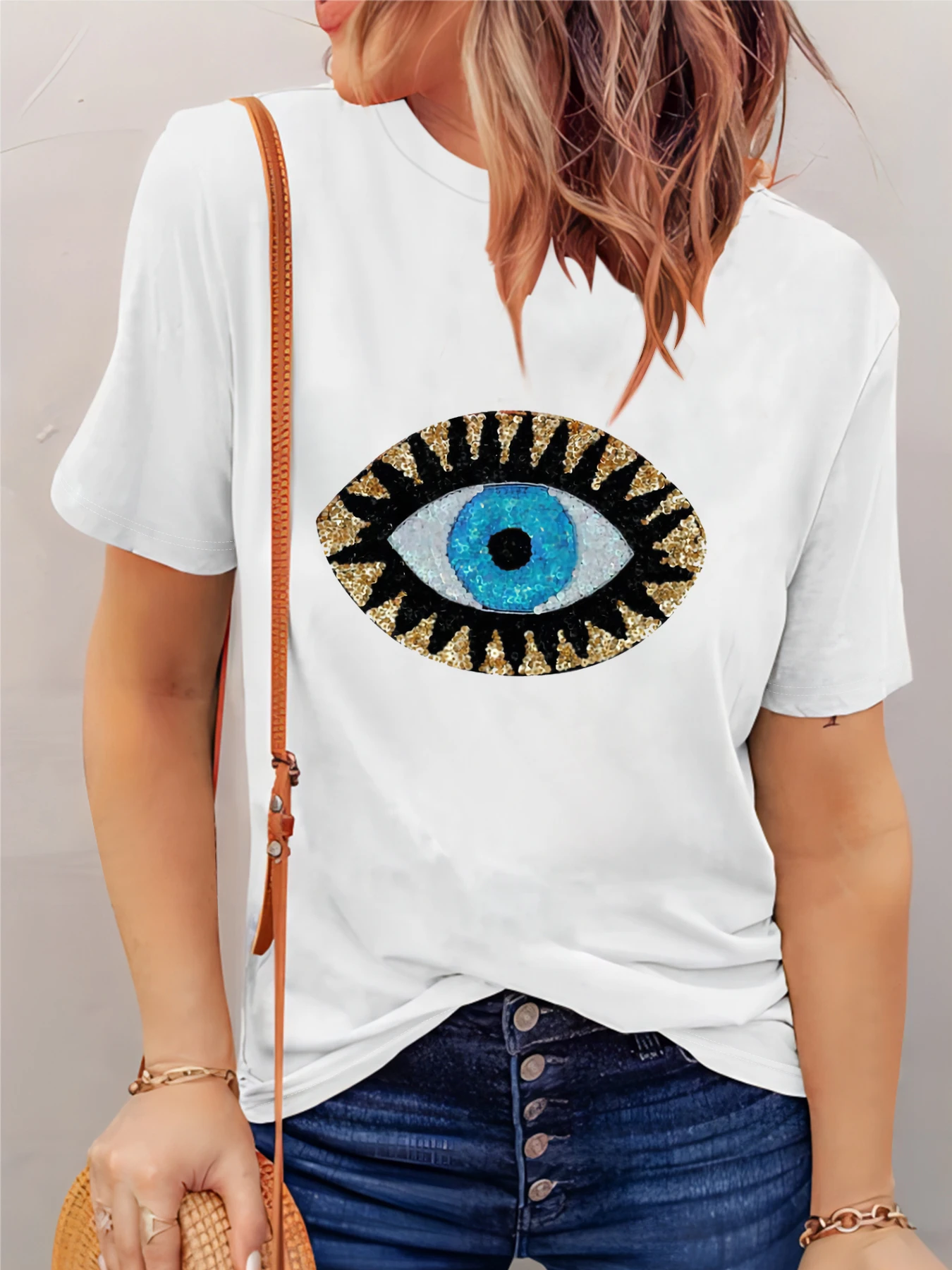 Casual round neck spring and summer graphic print T-shirt