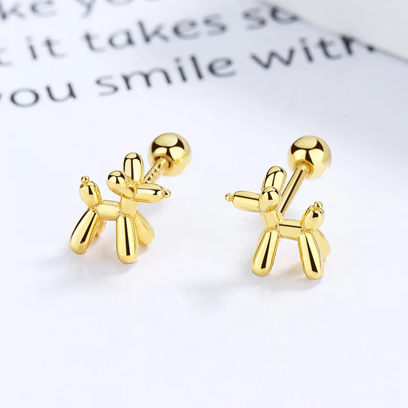 Women Jewelry Heart Balloon Dog Studs Earring Ball Cartilage Earrings Gold Color Helix Conch Tragus Cochlear Piercing for Teen