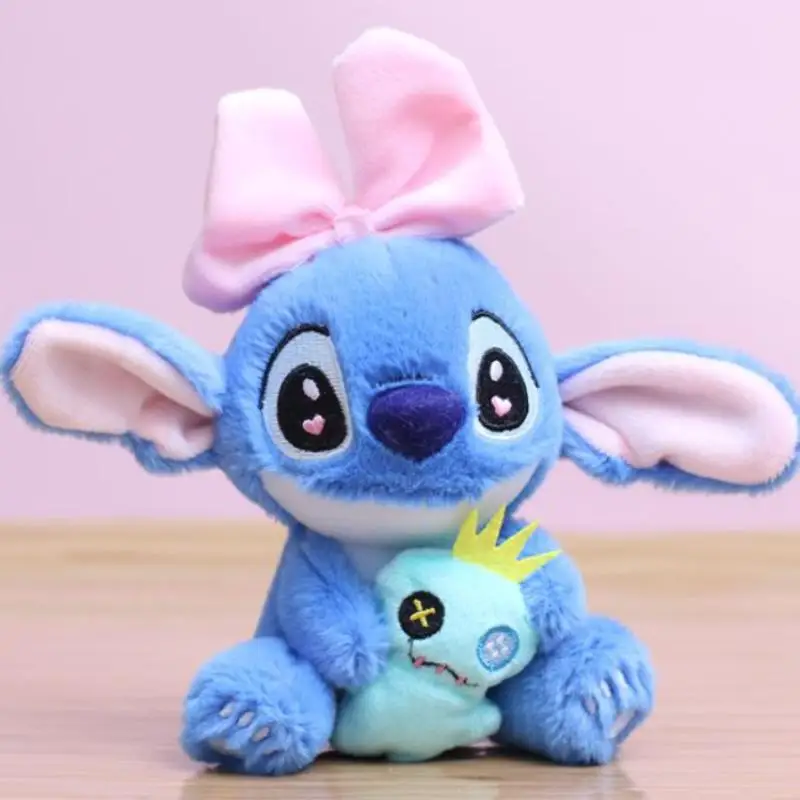 

Disney Bowknot Stitch Plush Stuffed Toy Keychain Children's Backpack Zipper Pendant Decoration Children's Toys Thanksgiving Gift