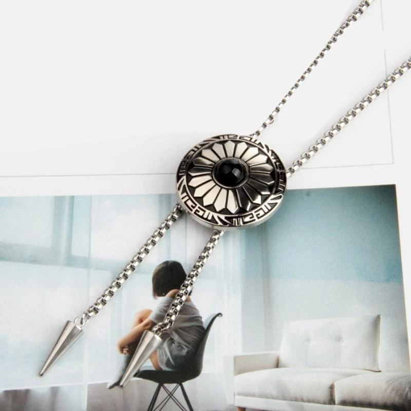Silver Bolo Tie Round Flower Bolas Tie Western Cowboy Bolo Tie Necktie for Male