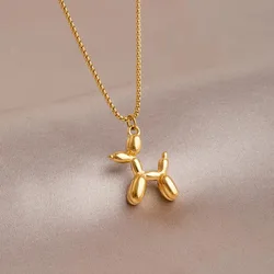 DIEYURO 316L Stainless Steel Cute Style Balloon Dog Golden Pendant Necklace Sweet Funny Clavicle Chain Unique Girl Birthday Gift