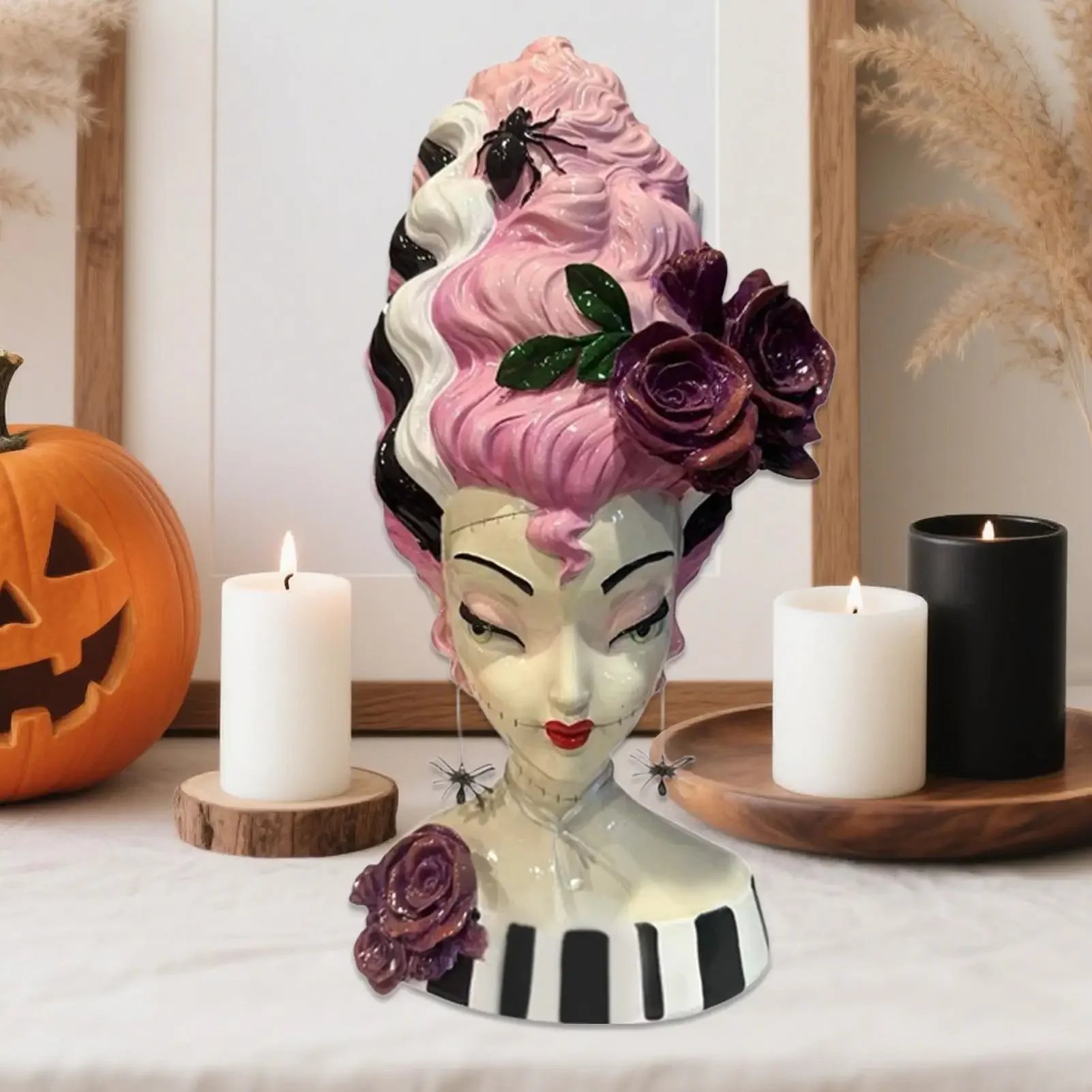 Halloween Decorations Halloween Bridal Bust Figurines for Desk Figure Gothic Desk Display Sculpture for Bookshelf Shelf Cabinet