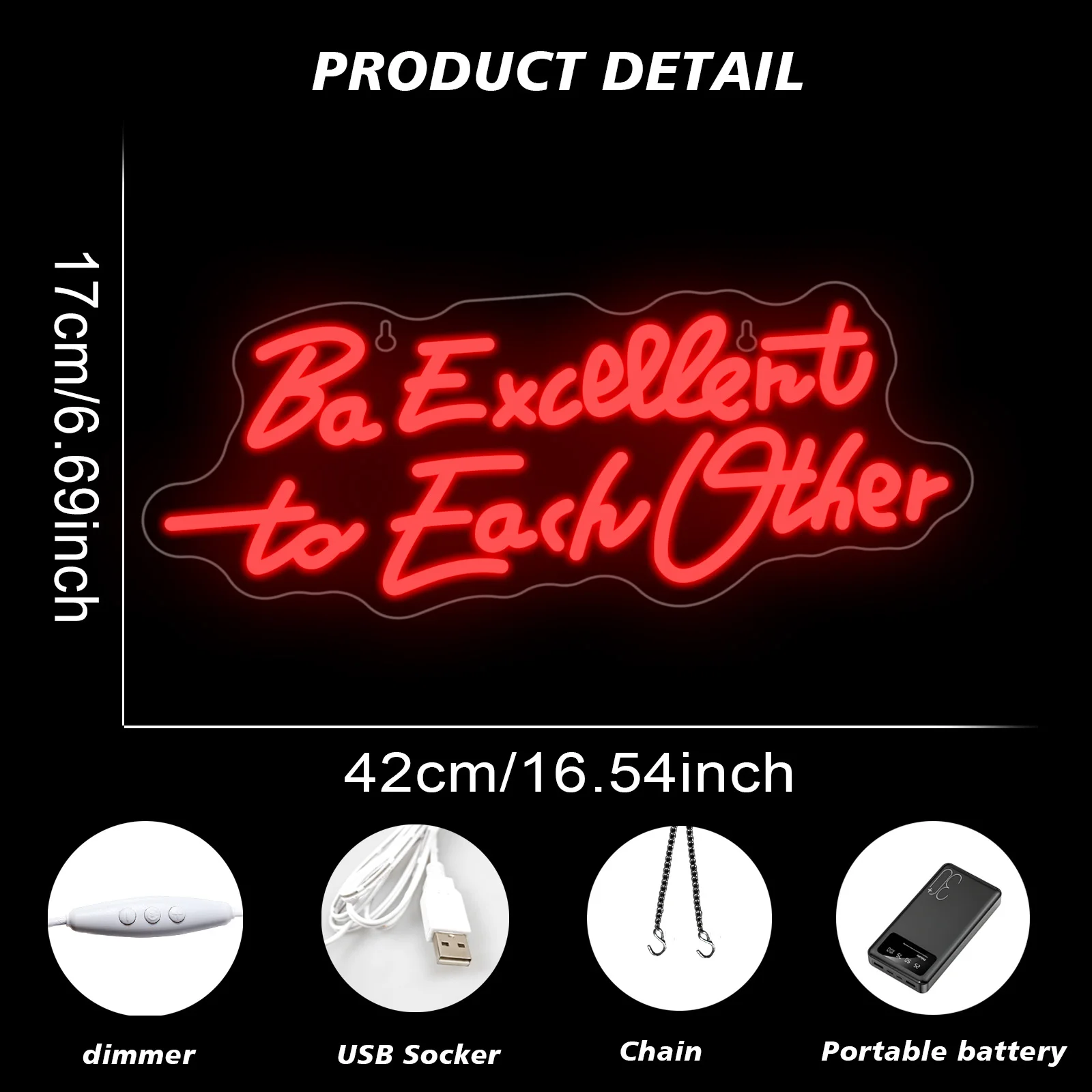 Excellent To Each Other Neon Led Sign Red Letter Hanging Up Sign For Home Wall Decor Room Decoration Dimmable Sign USB Powered
