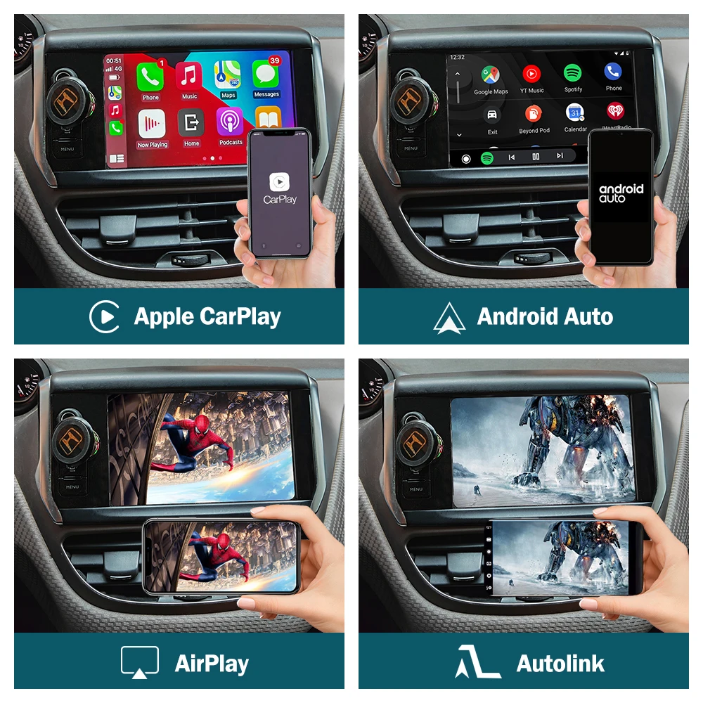 DriveLink sans fil pour Apple Carplay et Android Auto pour Peugeot Citroen SMEG MRN NAC 208 308 508 3008 & C4 DS3 DS5 avec support de caméra arrière.